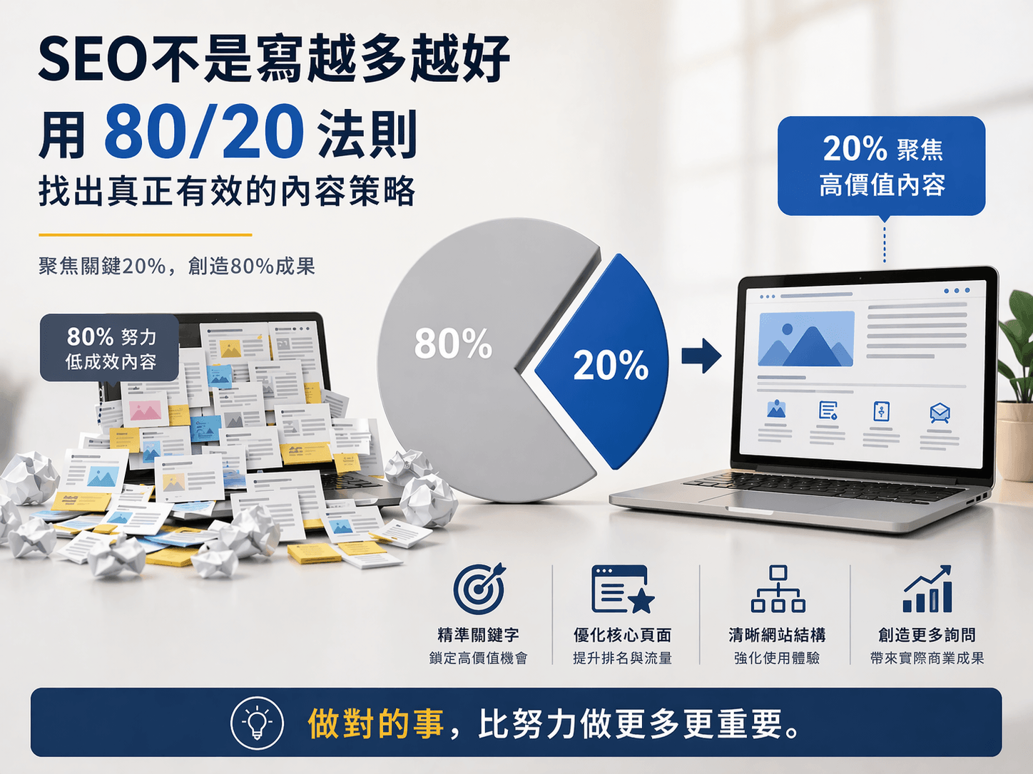 SEO不是寫越多越好：用80/20法則找出真正有效的內容策略